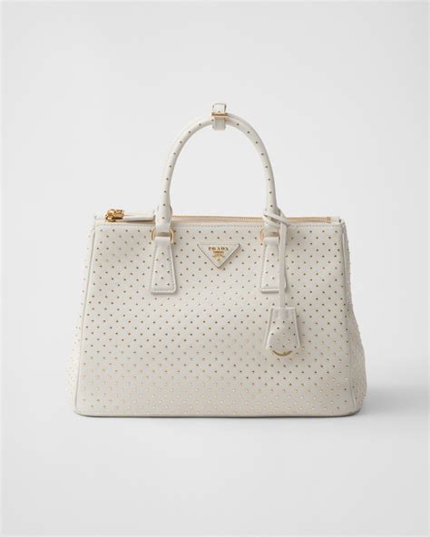 white prada handbag|Prada white galleria studded bag.